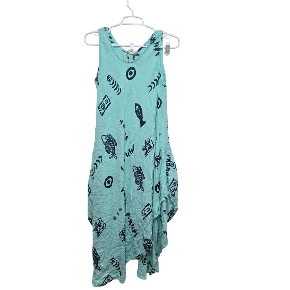 Exist Fish Print Hanky Hem Pocket Dress One Size Boho Beach